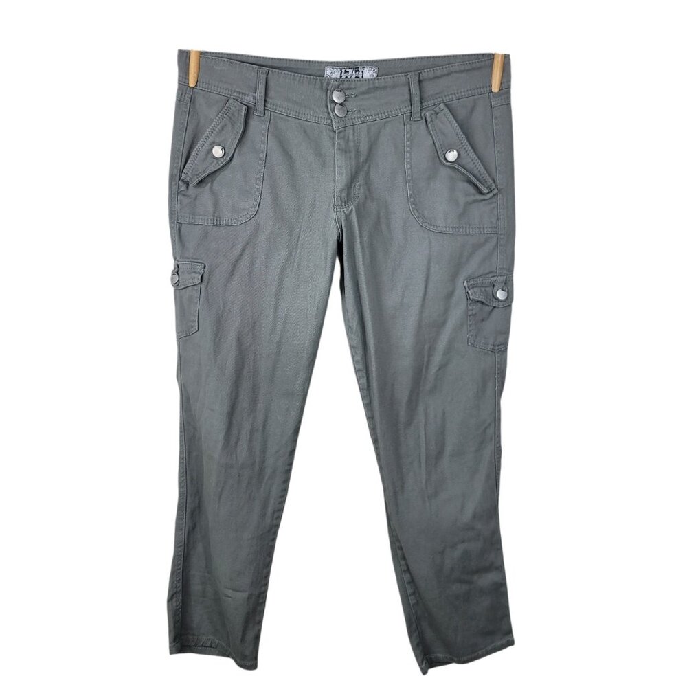 17/21 Cargo Pants Size 14 Utility Straight Leg Canvas Green Hiking Flap Pocket